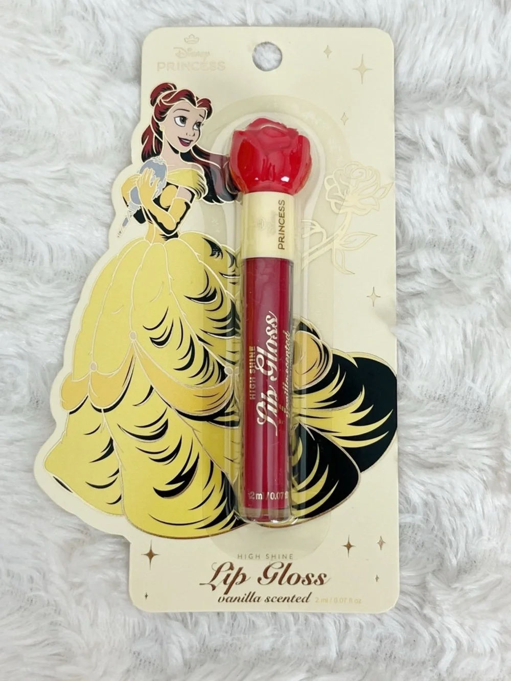Disney Princess Belle Red High Shine Lip Gloss Vanilla Scent Rose Tube Romantic